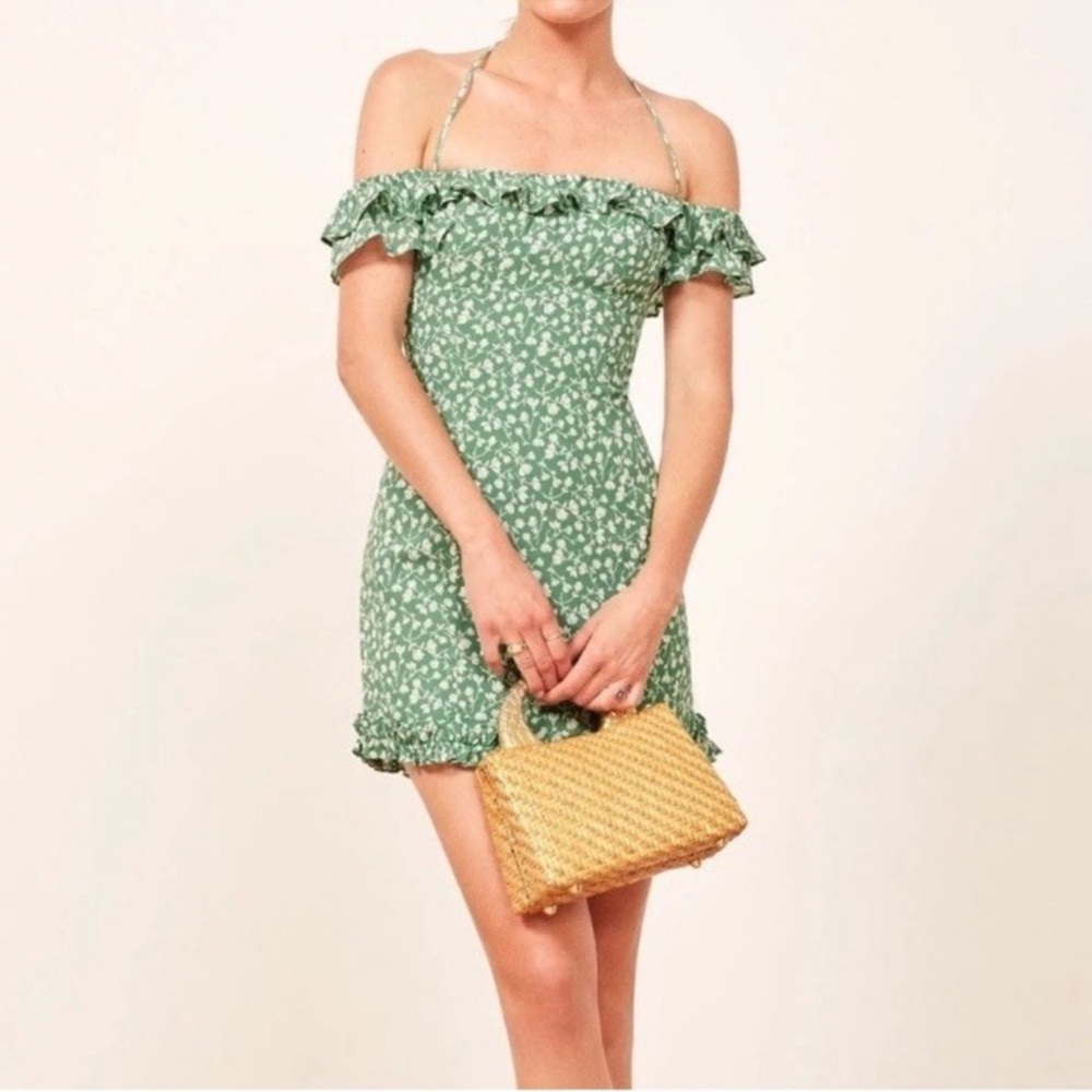 Green Floral Off-Shoulder Dress